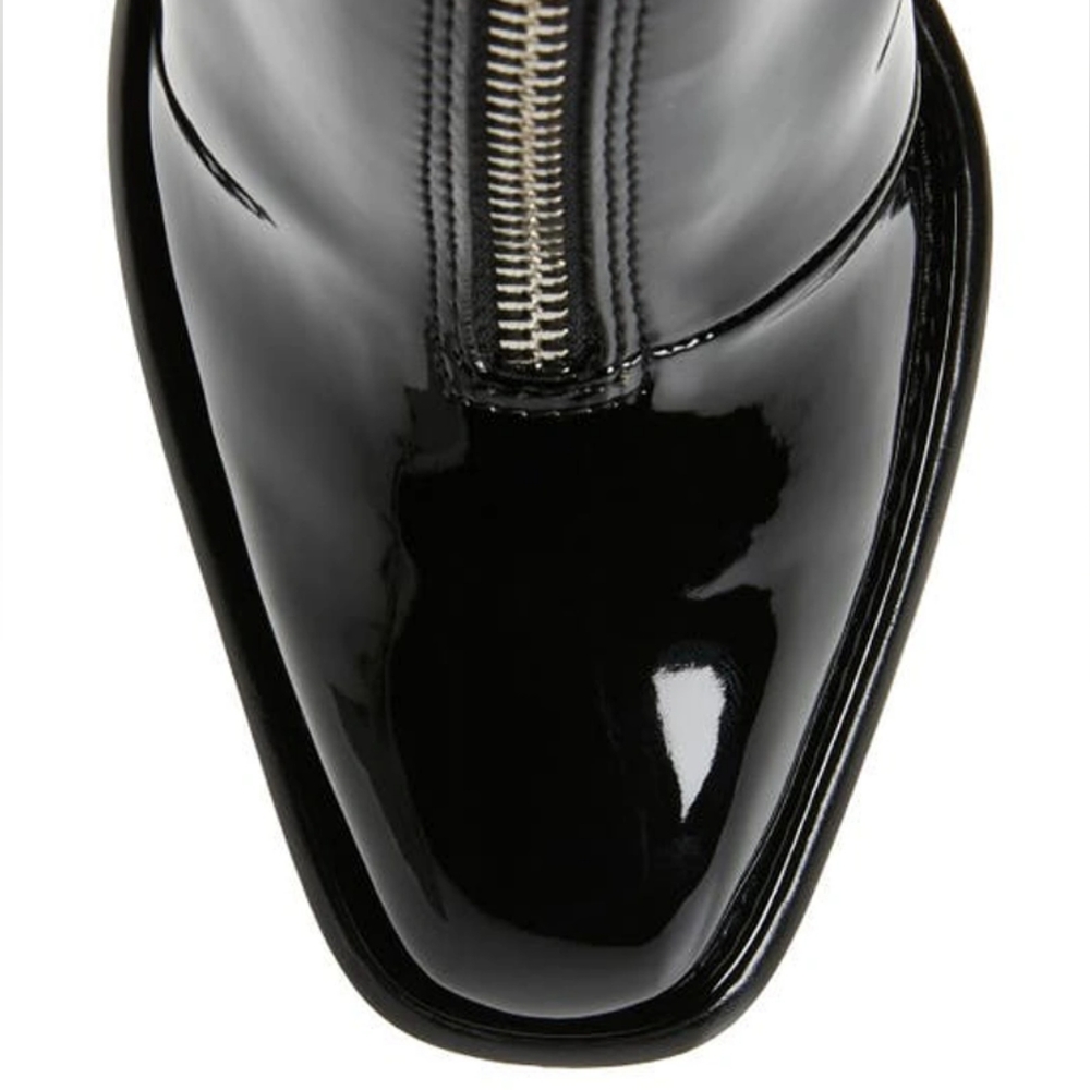 Nordstrom Open Edit Chloe Zip Boots Black Vegan Patent Leather Chunky Sq… - Picture 3 of 16